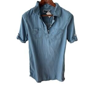 Karen Scott Chambray Blue Cotton Shirt Dress – Petite Medium